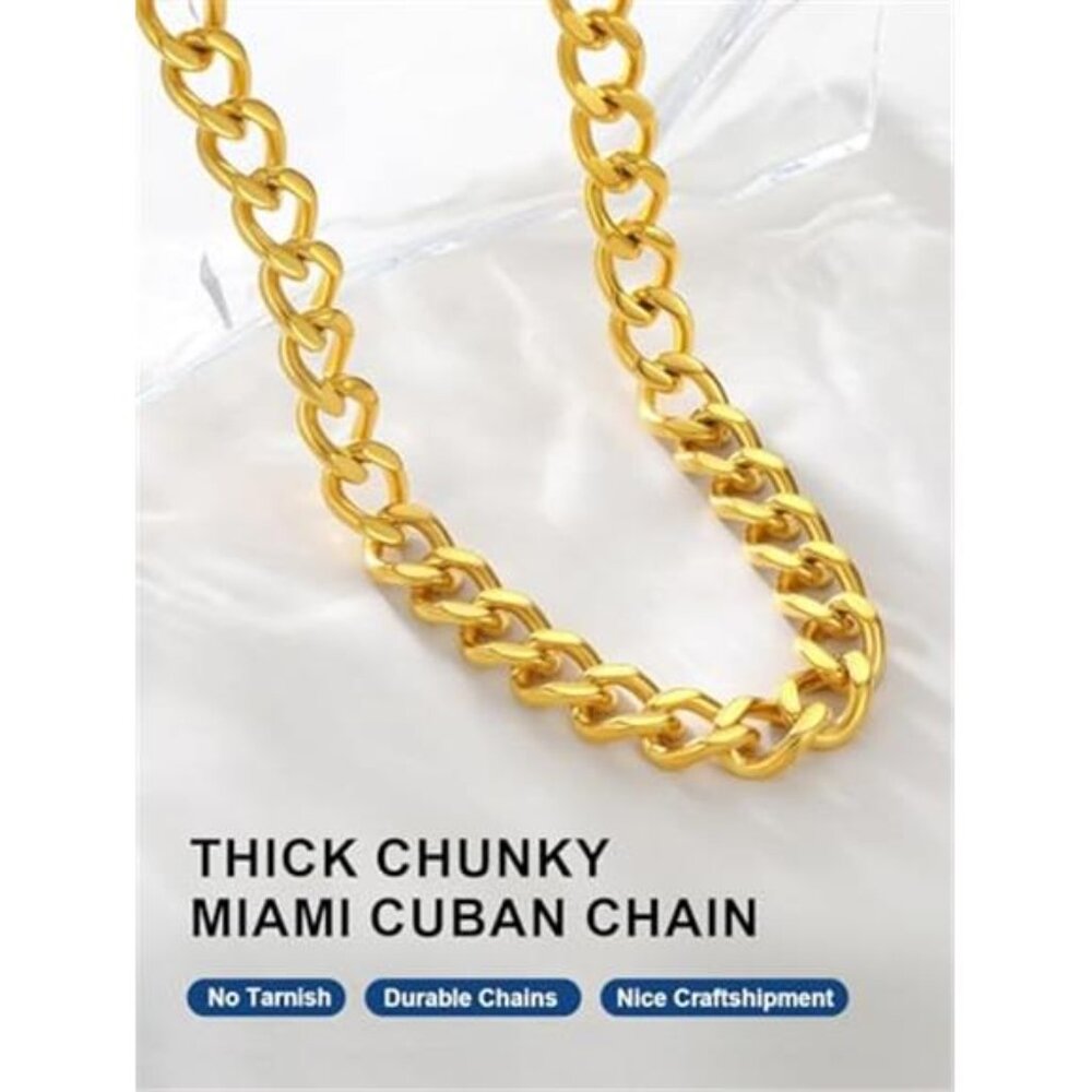 Women's Cuban Link Chain Stainless Steel Chunky Necklace - Picture 3 of 5